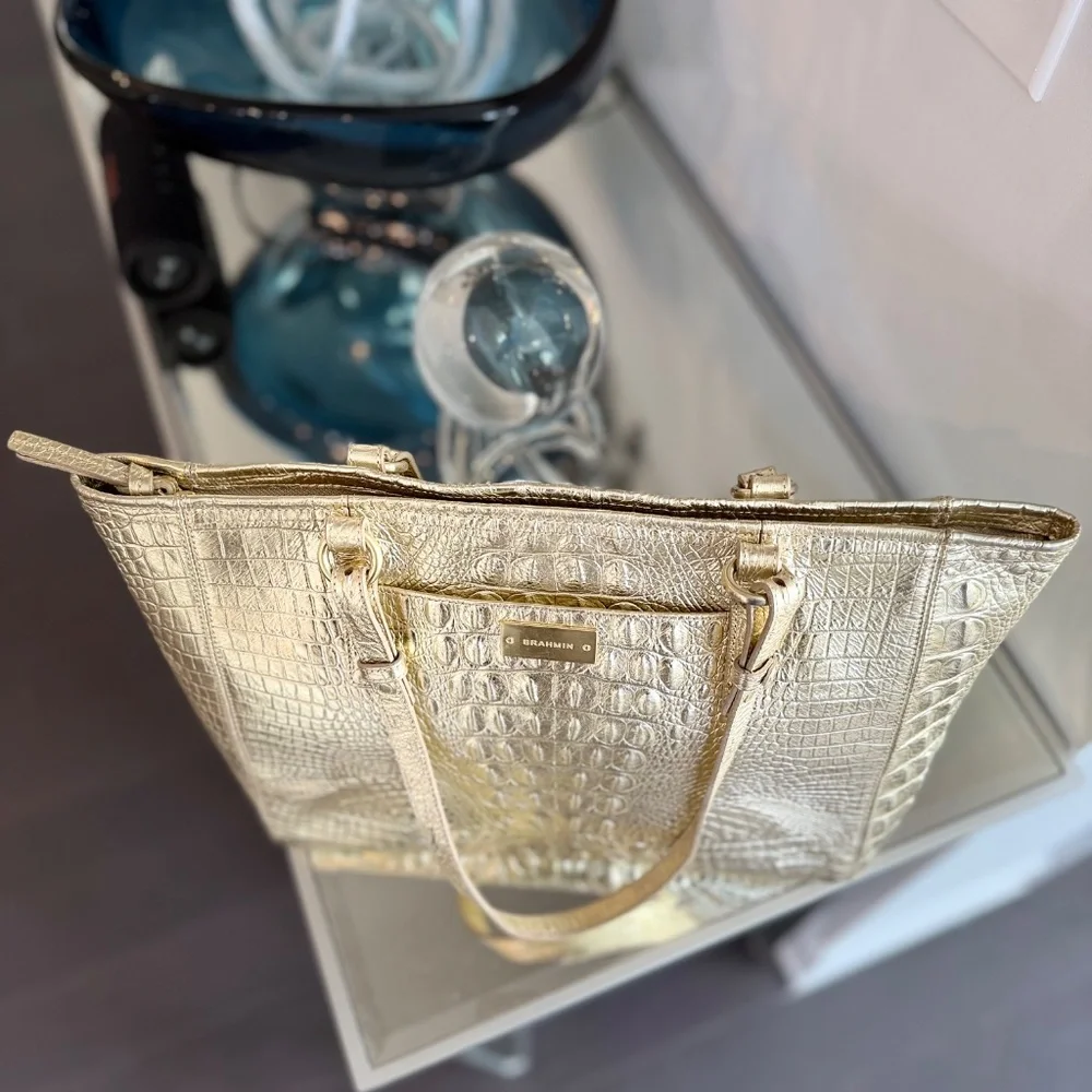 Brahmin Gold Leather Tote Bag - Picture 6 of 12